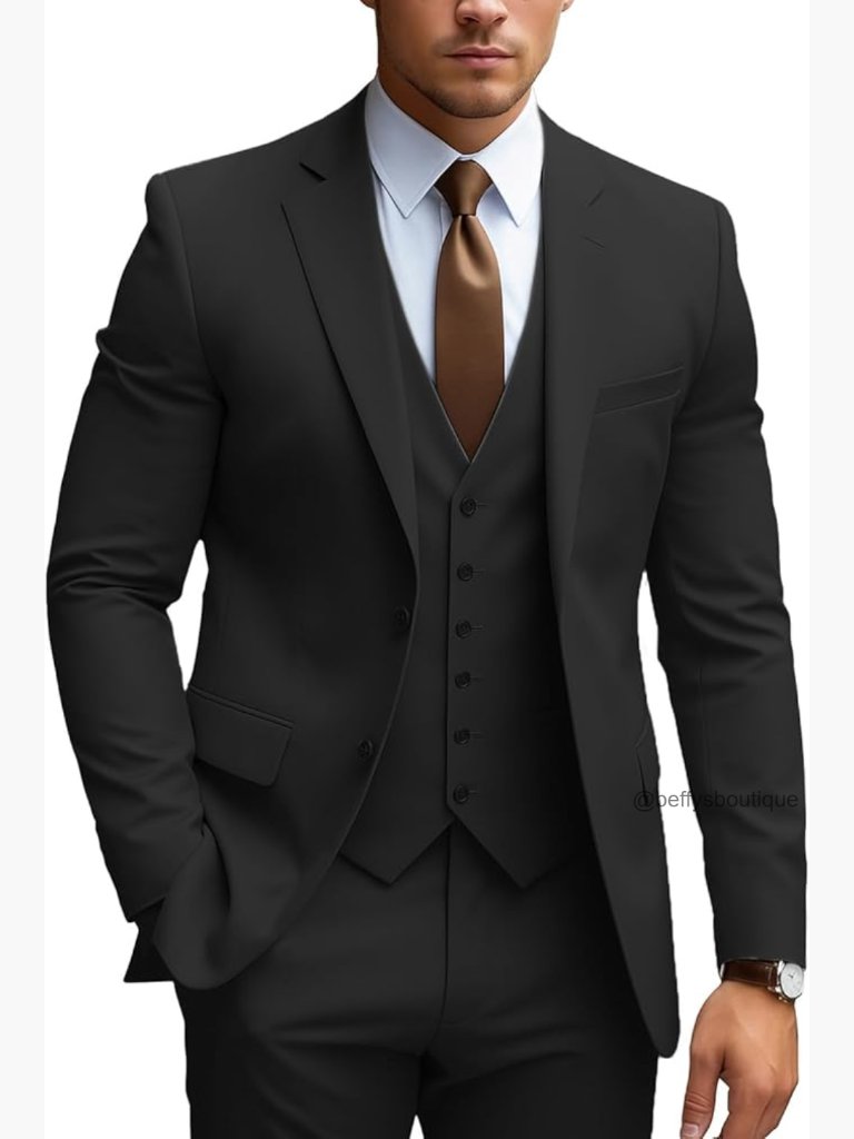 3 Piece Men's Suit Set Regular Fit Blazer Vest Pants For Wedding Business